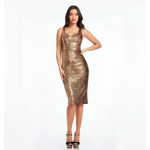 NWT Dress the Population Gold Sequin Mini Dress - Size Small